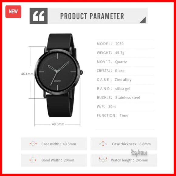 Unisex Quartz Watch Waterproof Silicone Band Minimalist Design